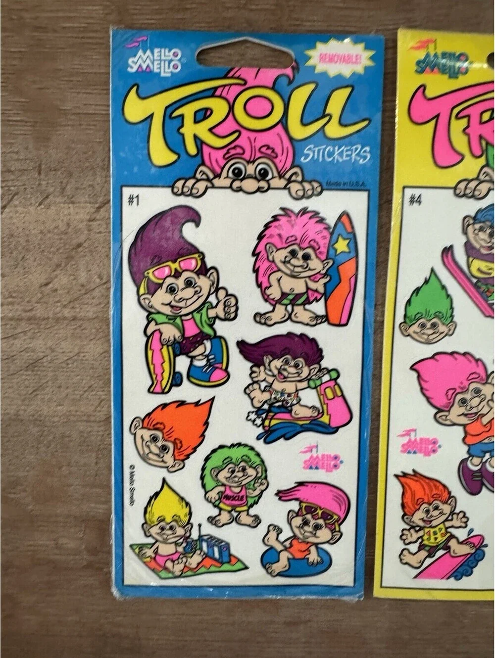 Vintage Mello Smello Troll Stickers Complete Set #1-4 Sealed Neon 4 Packs